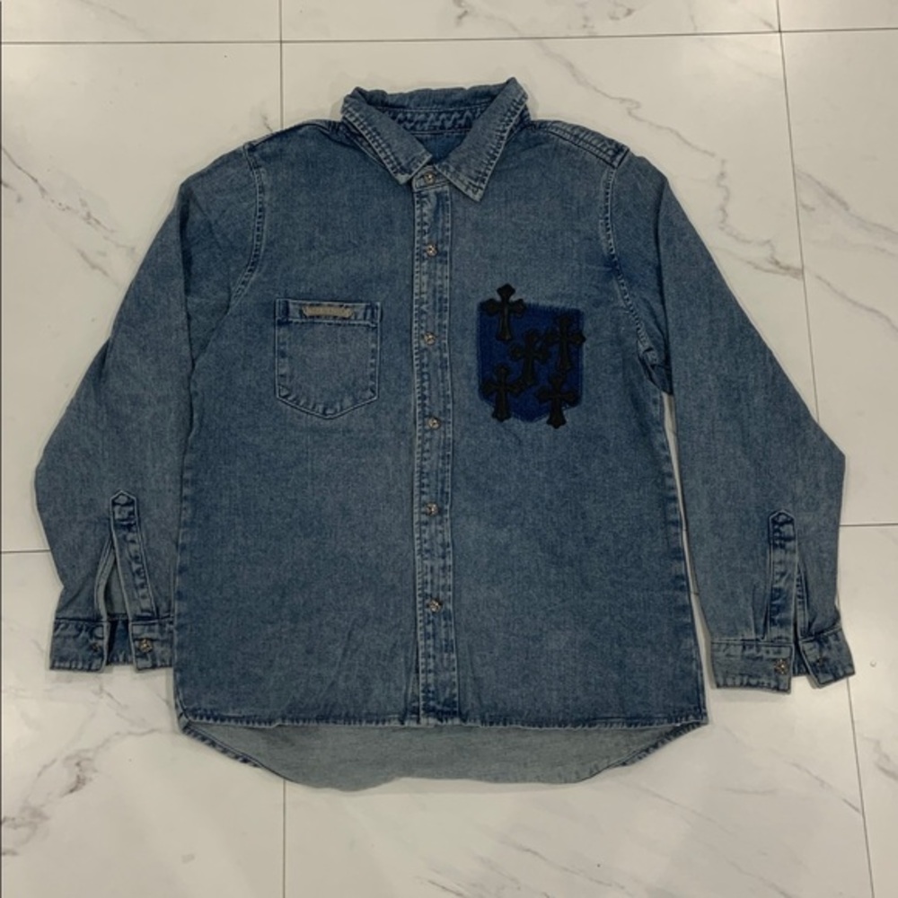 Chrome Hearts Black Cross Patches Denim Jean Jacket Men’s Size Large